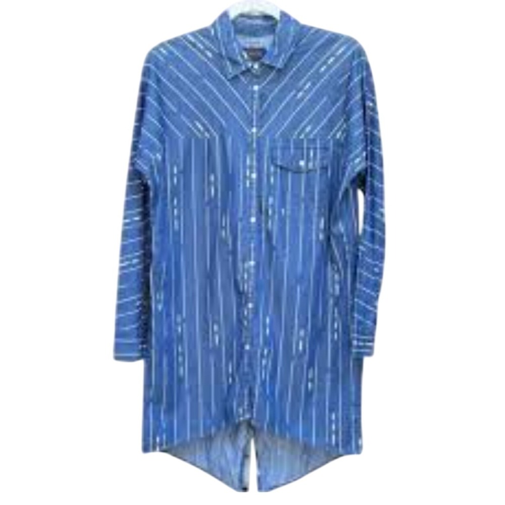 Pendleton Delaney Tunic Hi-Low Denim Western Shirt‎ Dress Long Sleeve Large Blue